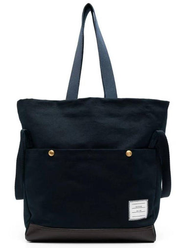 Snap Pocket Cotton Canvas Tote Bag Navy - THOM BROWNE - BALAAN 1