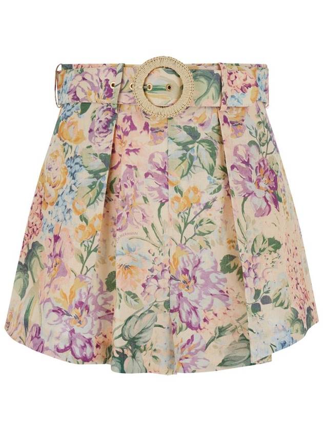 Multicolor Belted Shorts With All-Over Floreal Print In Linen Woman - ZIMMERMANN - BALAAN 1