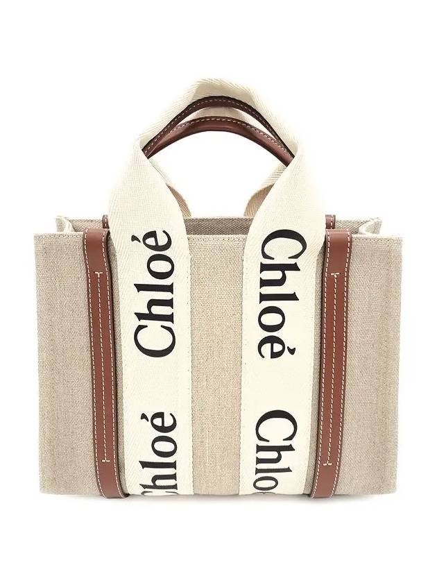 Woody Small Canvas Tote Bag White Brown Beige - CHLOE - BALAAN 3