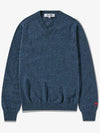 Small Red Heart Wappen V-Neck Wool Knit Top Navy - COMME DES GARCONS - BALAAN 2