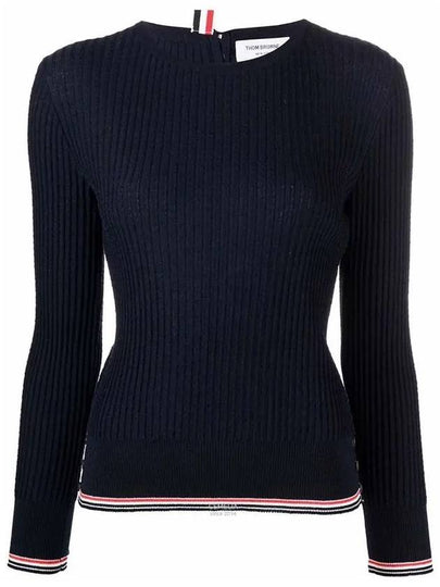 Women's Lightweight Baby Cable Wool Knit Top Navy - THOM BROWNE - BALAAN 2