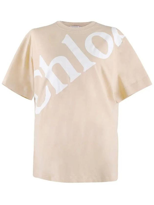 Big Logo Printing Crew Neck Short Sleeve T-Shirt Beige - CHLOE - BALAAN.