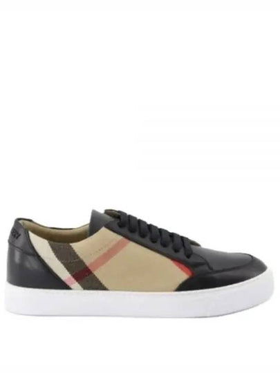 House Check Panel Leather Low Top Sneakers Black - BURBERRY - BALAAN 2