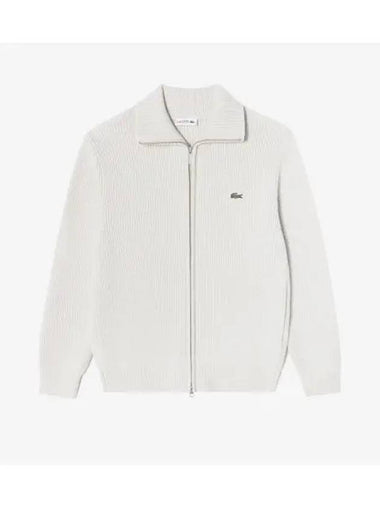 Men s rib tissue full zip up cardigan light gray - LACOSTE - BALAAN 1