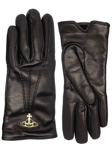 Leather gloves sheepskin black black ORB gold logo gloves 8202002BU L0023 N401 - VIVIENNE WESTWOOD - BALAAN 1