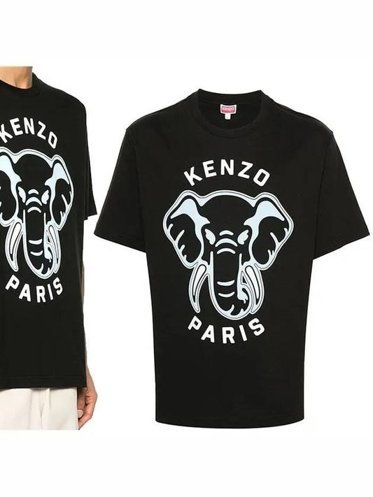 Cotton Elephant Print Short Sleeve T Shirt Black - KENZO - BALAAN 2