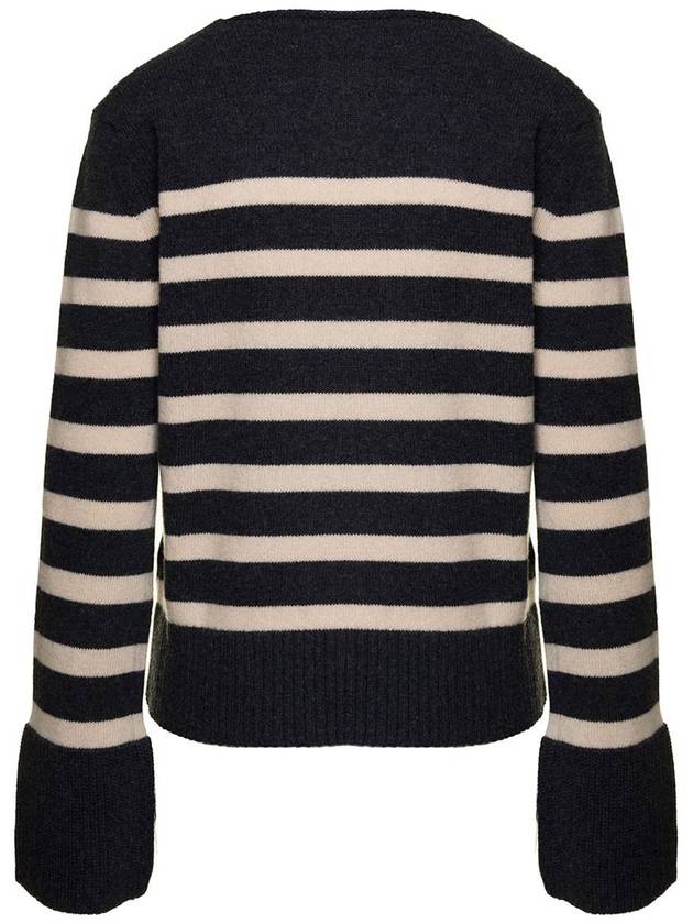 Grey Striped Sweater With Wide Crewneck And Long Sleeves In Wool Woman - SEMI COUTURE - BALAAN 2