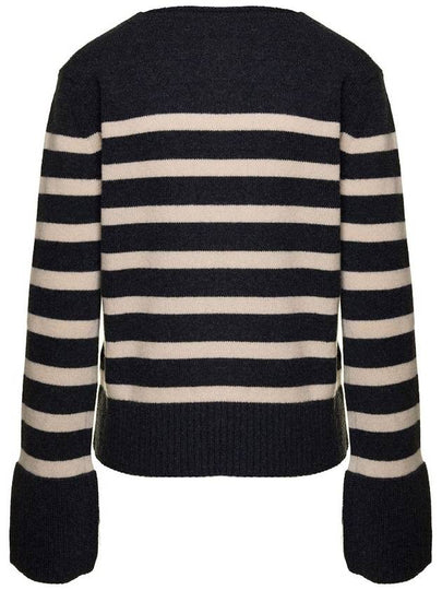 Grey Striped Sweater With Wide Crewneck And Long Sleeves In Wool Woman - SEMI COUTURE - BALAAN 2