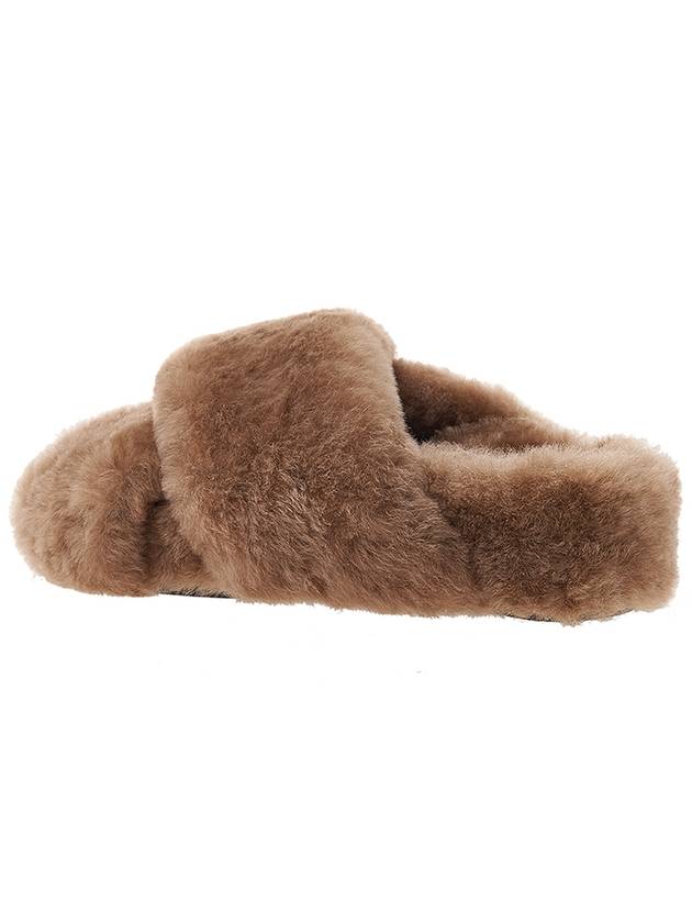 Cross Strap Shearling Slippers Brown - JIL SANDER - BALAAN.