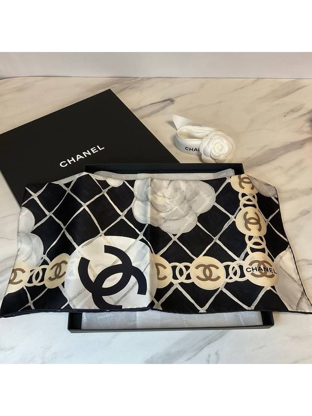 Camellia Square Silk Scarf Black - CHANEL - BALAAN 4