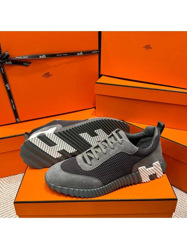 Men's Bouncing Sneakers Dark Gray Mesh H White Logo - HERMES - BALAAN 5