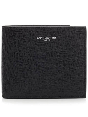 Smooth Leather Classic Logo Half Wallet Black - SAINT LAURENT - BALAAN 1