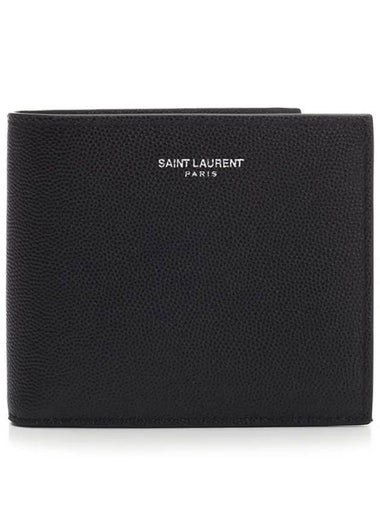 Smooth Leather Classic Logo Half Wallet Black - SAINT LAURENT - BALAAN 1