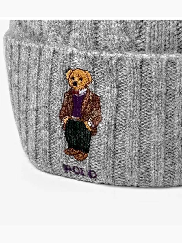 Polo Bear Cable Knit Wool Beanie Grey - POLO RALPH LAUREN - BALAAN 4