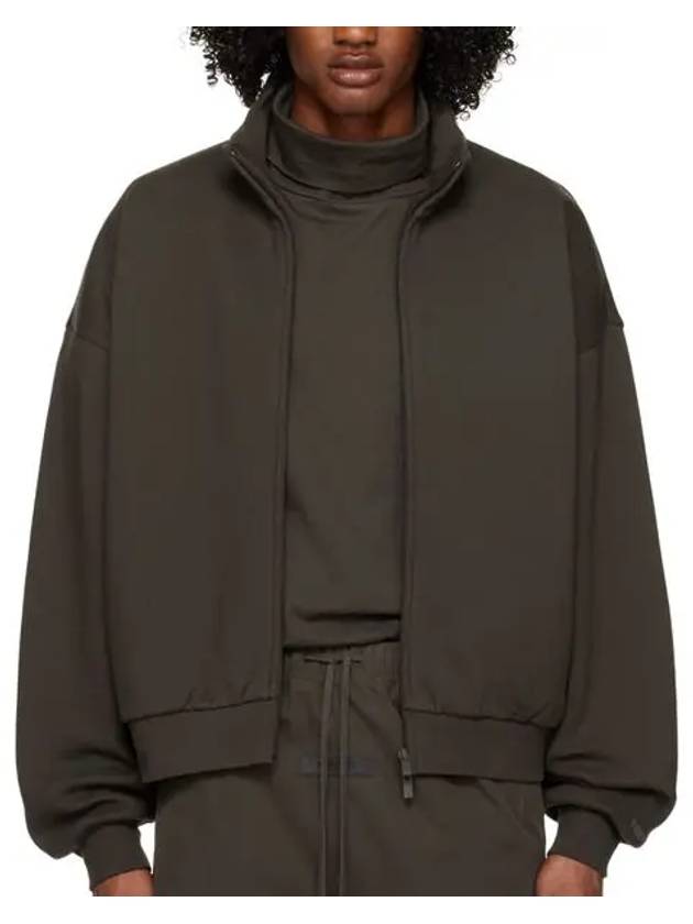 Essential Logo Applique Bag High Neck Zip-Up Sweat Jacket Off Black - FEAR OF GOD ESSENTIALS - BALAAN 1