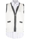 Milano Stitch Oxford Shirt Cardigan Set White - THOM BROWNE - BALAAN 1