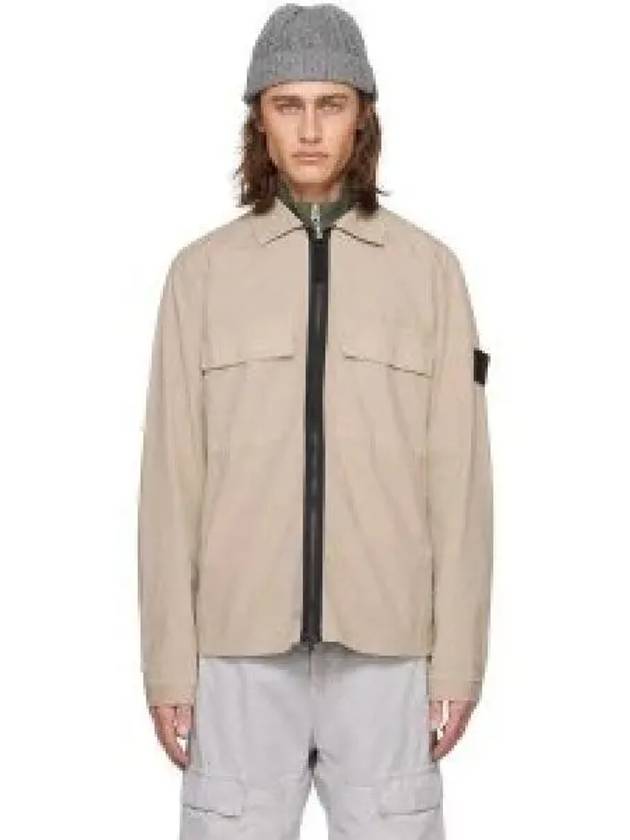 Zipper Regular Fit Cotton Overshirt Jacket Beige - STONE ISLAND - BALAAN 2