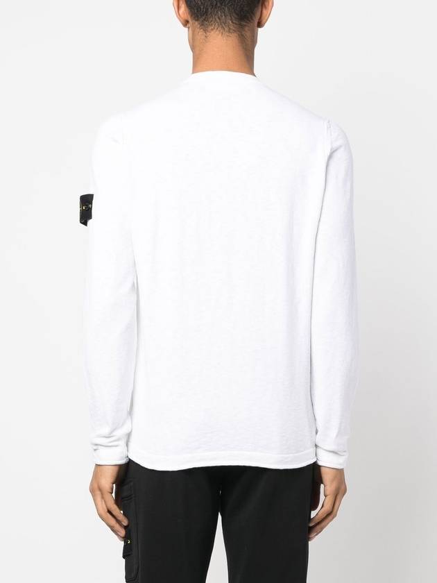 Logo Patch Crew Neck Cotton Nylon Knit Top White - STONE ISLAND - BALAAN 5