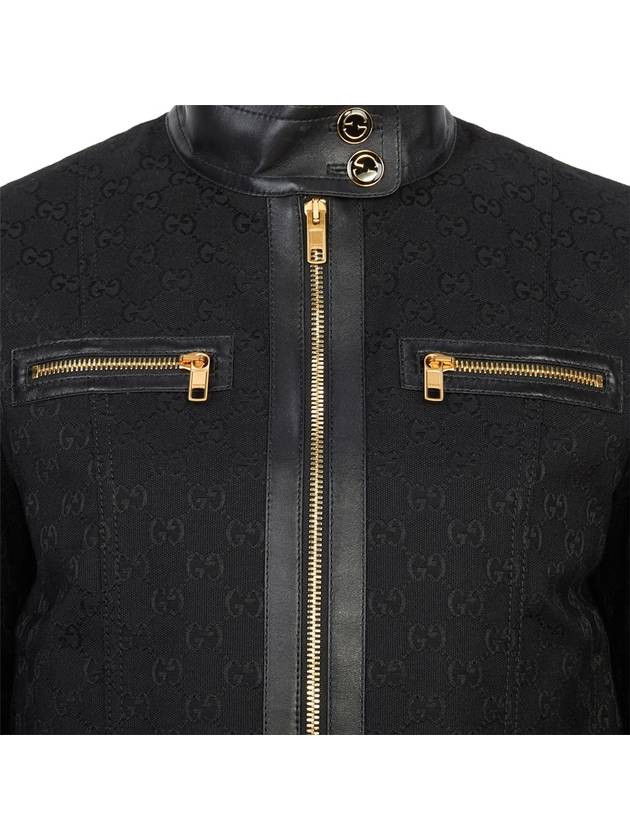 GG Leather Triming Zip-up Jacket Black - GUCCI - BALAAN 11