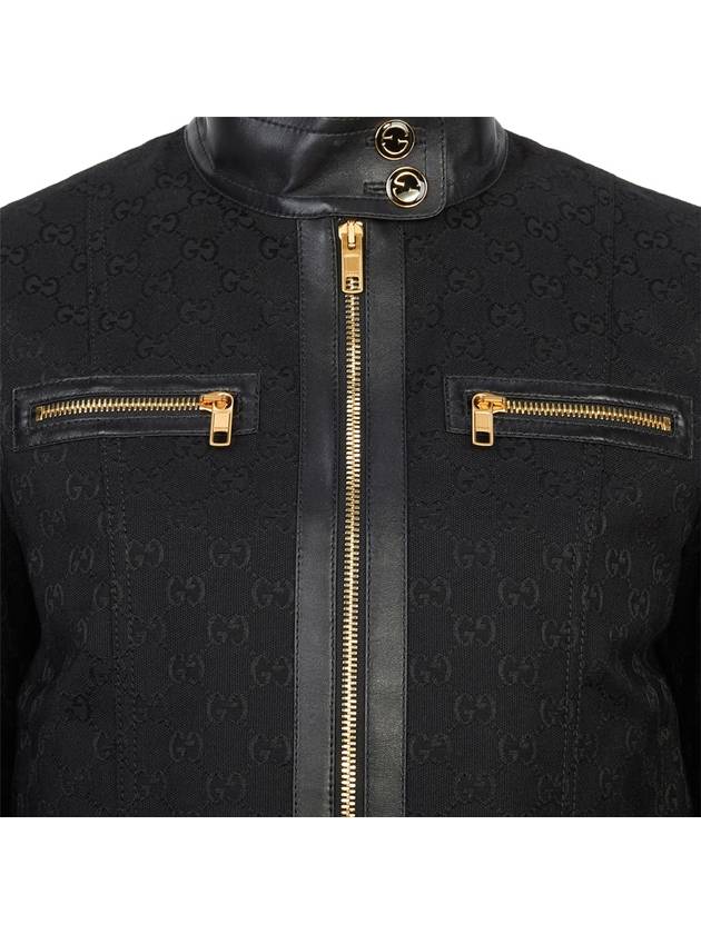 GG Leather Triming Zip-up Jacket Black - GUCCI - BALAAN.