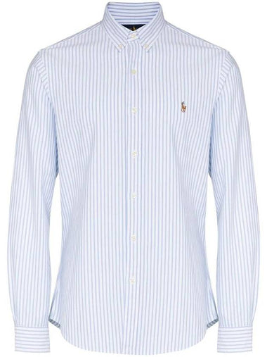 Embroidered Pony Logo Striped Long Sleeve Shirt White Light Blue - POLO RALPH LAUREN - BALAAN 1