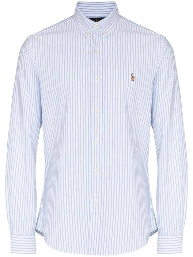 Embroidered Pony Logo Striped Long Sleeve Shirt White Light Blue - POLO RALPH LAUREN - BALAAN 1