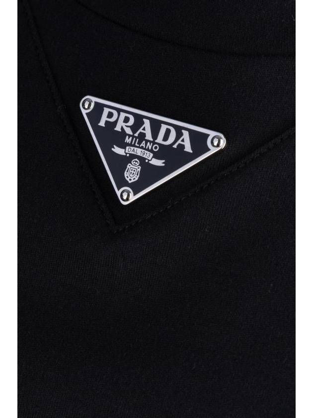 Metal Triangle Logo Short Sleeve T-Shirt Black - PRADA - BALAAN 4