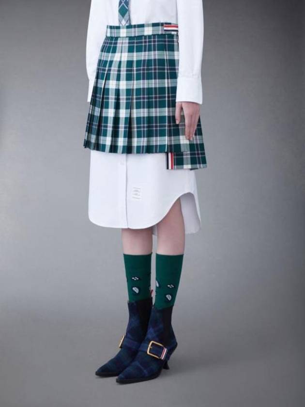 Women's Tartan Twill Mini Pleated Skirt Green - THOM BROWNE - BALAAN 4