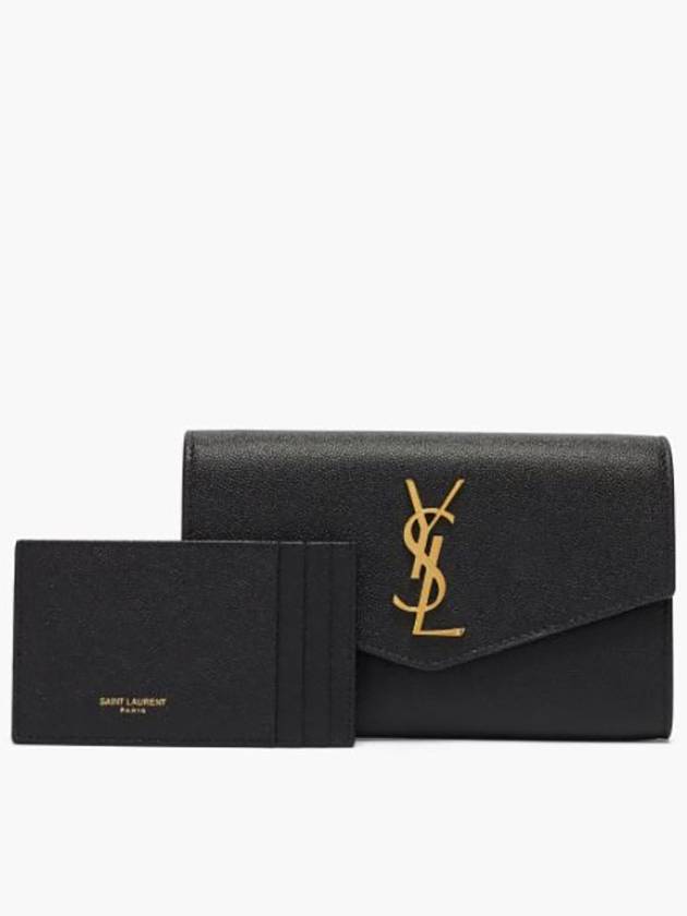 Monogram Uptown Chain Embossed Leather Long Wallet Black - SAINT LAURENT - BALAAN 7