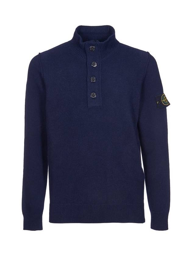 Wappen Patch Half Button Lambswool Knit Top Navy - STONE ISLAND - BALAAN 2