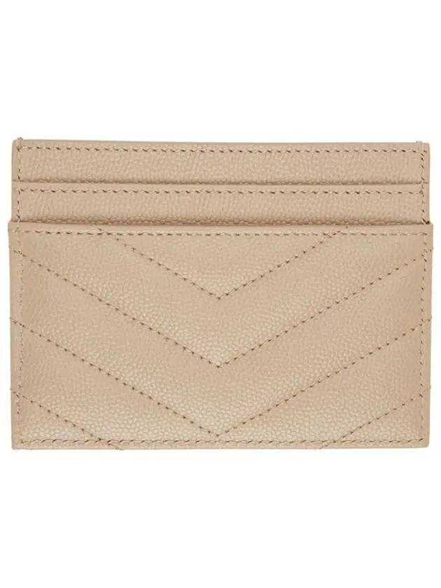 YSL Gold Tone Monogram Logo Quilted Grain Leather Card Holder Beige - SAINT LAURENT - BALAAN 3