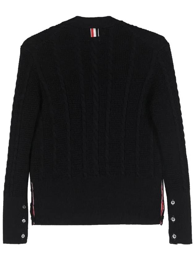 Cable Knitwear Virgin Wool Cardigan Navy - THOM BROWNE - BALAAN 4