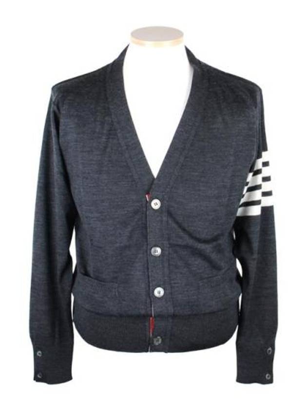 Men's Sustainable Classic Diagonal Wool Cardigan Dark Grey - THOM BROWNE - BALAAN 2