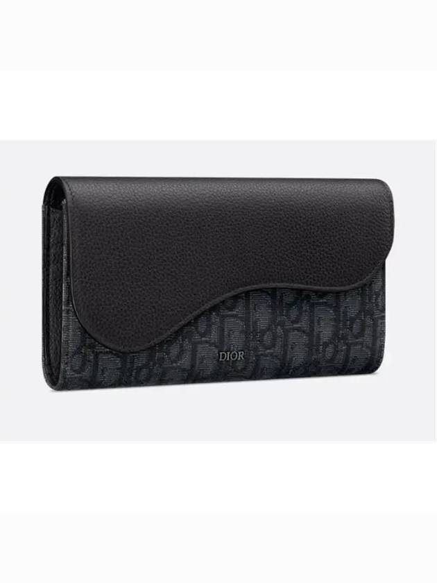 Saddle Oblique Jacquard Leather Long Wallet Black - DIOR - BALAAN 4