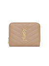 Monogram Matelasse Zipper Halfwallet Beige - SAINT LAURENT - BALAAN.