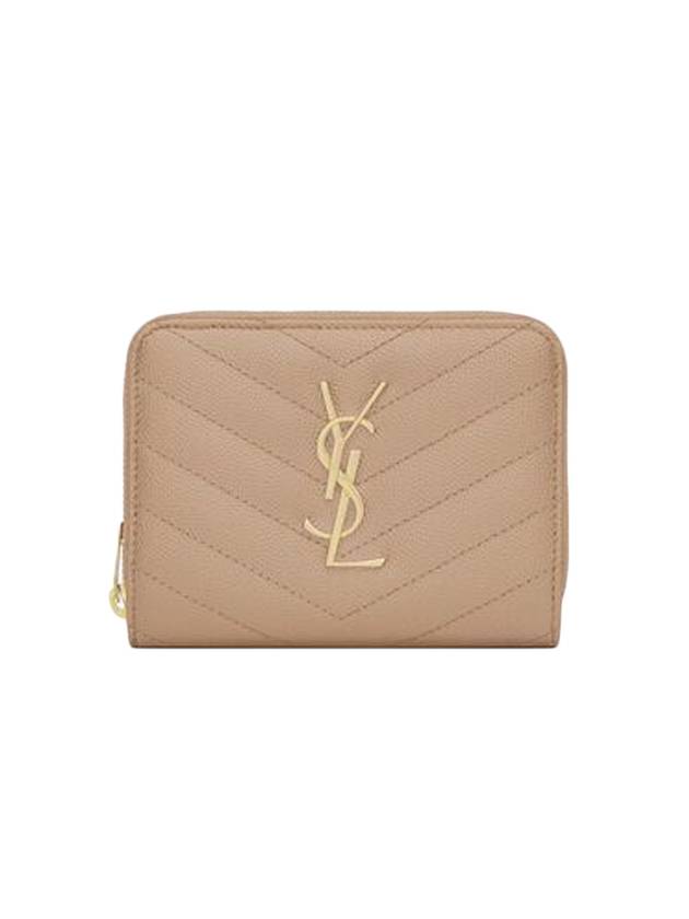 Monogram Matelasse Zipper Halfwallet Beige - SAINT LAURENT - BALAAN.