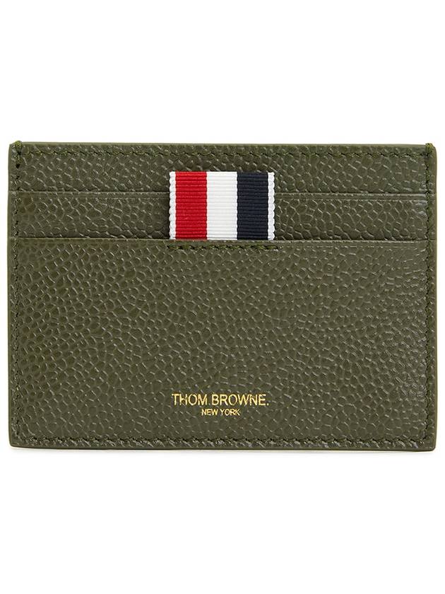 Pebble Grain Leather Stripe Single Card Wallet Green - THOM BROWNE - BALAAN 2