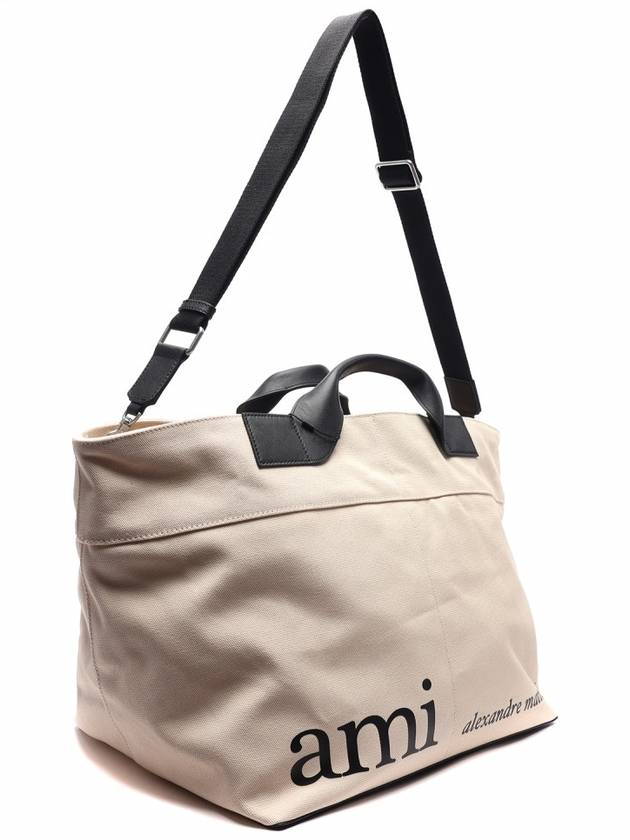 Logo Canvas Tote Bag White - AMI - BALAAN 4