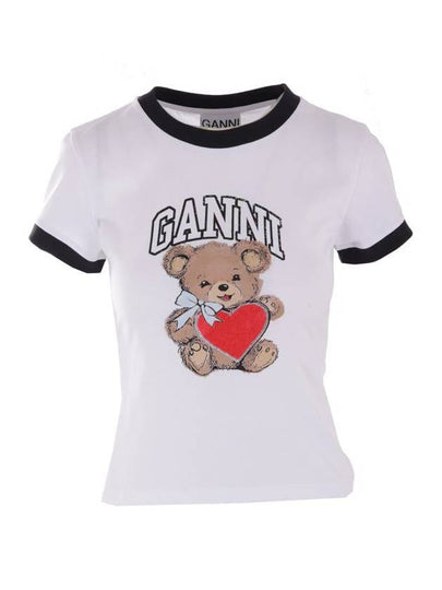 Basic Jersey Bear Print Short Sleeve T-Shirt White - GANNI - BALAAN 2