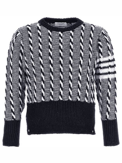 Bicolor Twist Cable 4 Bar Crew Neck Knit Top Navy - THOM BROWNE - BALAAN 2