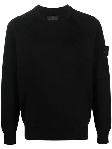 Men's Ghost Waffen Patch Crew Neck Knit Black - STONE ISLAND - BALAAN.