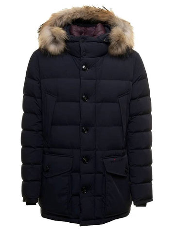 Men's Quilted Fur Hood Nylon Padding Navy - KITON - BALAAN 1