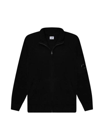 Lambswool GRS Zipped Cardigan Black - CP COMPANY - BALAAN 1