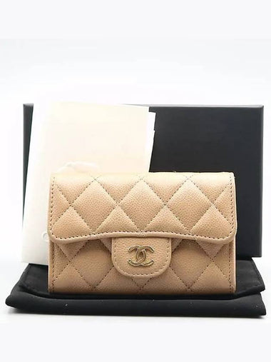 AP0214 Beige Caviar Skin Classic Flap Gold Plated COCO Logo Women s Card Holder Wallet - CHANEL - BALAAN 1