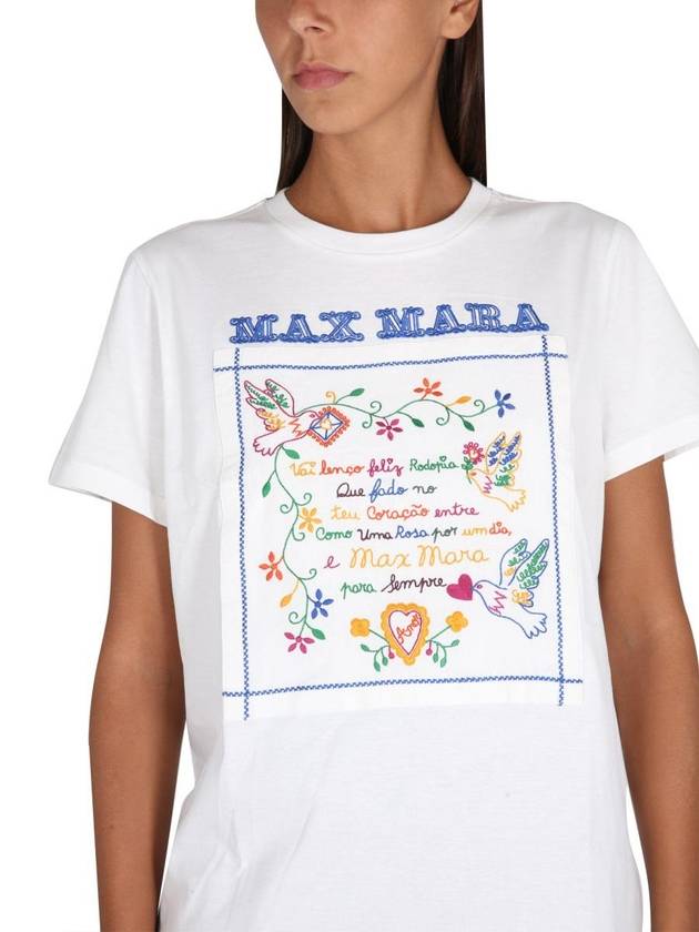 Women's Embroidered Cotton Short Sleeve T-Shirt White - MAX MARA - BALAAN 6