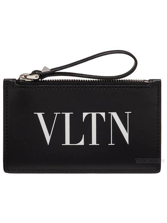 VLTN logo strap coin zipper card wallet black - VALENTINO - BALAAN.