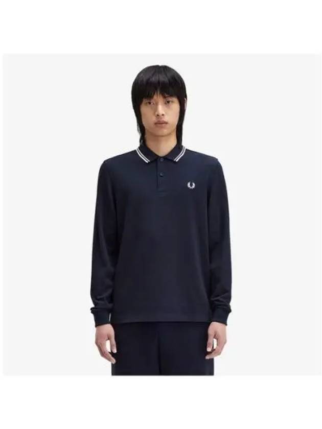 Fred Perry M3636 Long Sleeve Twin Tip Shirt Navy White AFPM2433636 238 - FRED PERRY - BALAAN 1