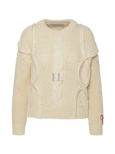 Crew Neck Golden Wool Cable Knit Top Ivory - GOLDEN GOOSE - BALAAN 2