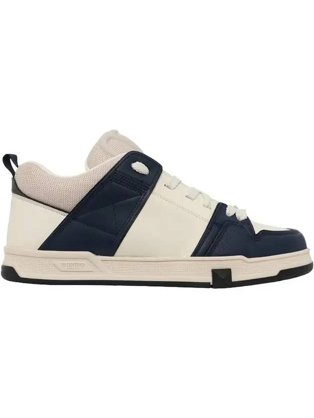 Open Skate Leather Fabric Low Top Sneakers Ivory Navy - VALENTINO - BALAAN 1