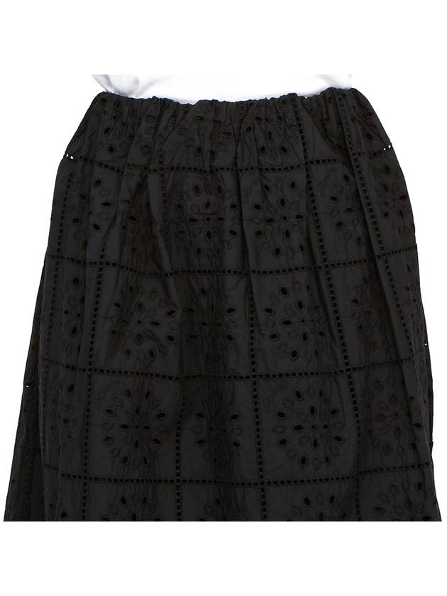 Embroidered Anglaise Midi Cotton A-Line Skirt Black - GANNI - BALAAN 7